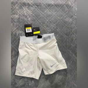 Nike White Girls' Pro Training Shorts with Gray Swoosh